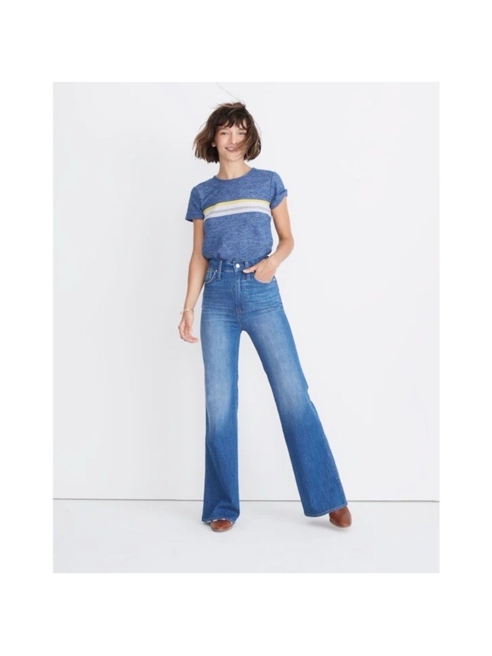 Madewell Medium Blue High-Rise Wide-Leg Jeans 11’ high rise flare